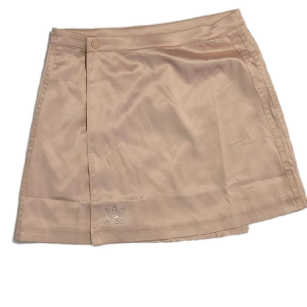 NWT-ADIDAS WOMENS TENNIS LIGHT GOLD WRAP SKIRT WITH SILVER BLING ADIDAS LOGO-NWT